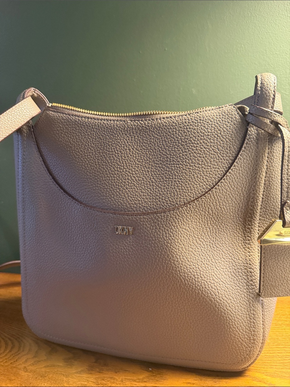 DKNY Pebbled Shoulder Bag Beige with Gold Hardware